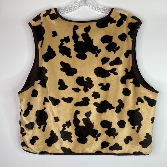 Vintage White Stag Brown Tan Cow Print Zip Vest Size XL - Picture 2 of 5